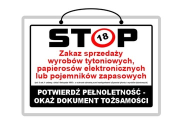 Tabliczka ZAKAZ SPRZEDAŻY WYROBÓW TYTONIOWYCH - A4