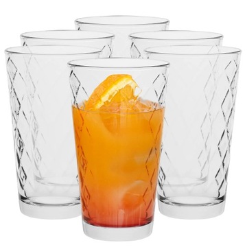 Szklanki LONG DRINK Do Drinków Napojów TŁOCZONE W ROMBY Komplet 6x420 ml