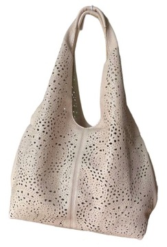 TAUPE AŻUROWA TOREBKA DAMSKA WOREK SHOPPER MODNA TORBA BEŻOWA