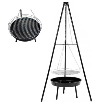 GRILL OGRODOWY WĘGLOWY WISZĄCY TRÓJNÓG PALENISKO