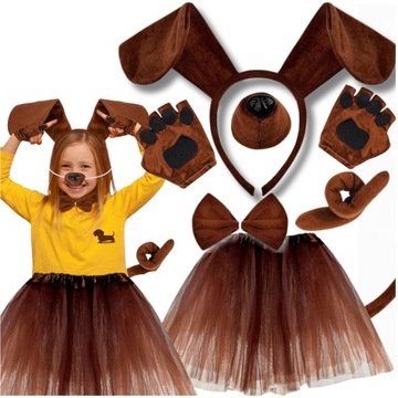 STRÓJ PIESKA KOSTIUM PIESEK PIES OPASKA ŁAPKI NOSEK SPÓDNICZKA ZESTAW 6w1