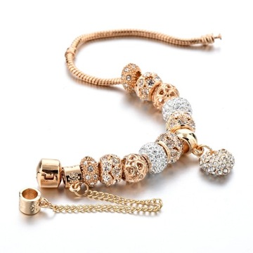 МОДУЛЬНЫЙ ЗОЛОТОЙ БРАСЛЕТ PANDORA CHARMS + БЕСПЛАТНО