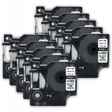 Páska pro Dymo 45013 12 mm bílá páska černá s potiskem S0720530 Set 10 Kusů