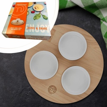 Доска для закусок буковая, набор из 3-х тарелок для сервировки МастерШеф