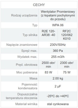 Dmuchawa wentylator pieca CO WPA 06 z klapką i przysłoną Oryginał