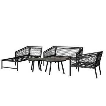 Modern Rope Sofa Set w/ Cushions for Garden, Patio & Balcony, Grey