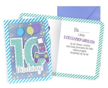 NIEBIESKA KARTKA na 10 URODZINY dla dziecka KUKARTKA urodzinowy KARNET