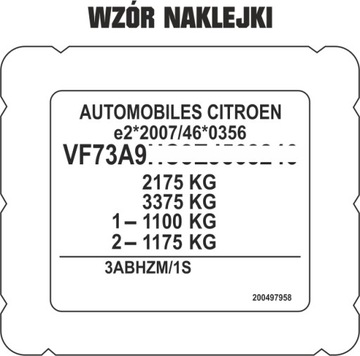 NÁLEPKA VÝROBNÍ ŠTÍTEK CITROEN TABULKA