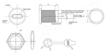 Панель USB C, черный разъем PH2.0, 4 контакта