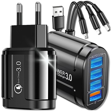 SZYBKA ŁADOWARKA SIECIOWA DO TELEFONU 48W QC 3.0 + KABEL 3w1 USB TYP-C APPL