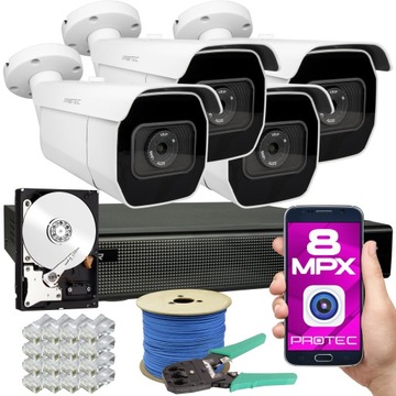 CYFROWY MONITORING 4 KAMERY IP 8MPIX 4K PREMIUM PODGLĄD ONLINE MOCNY IR