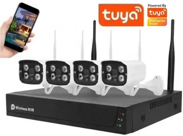 ZESTAW DO MONITORINGU 4 KAMERY WiFi FULL HD 5MP REJESTRATOR NVR HDD 1T TUYA