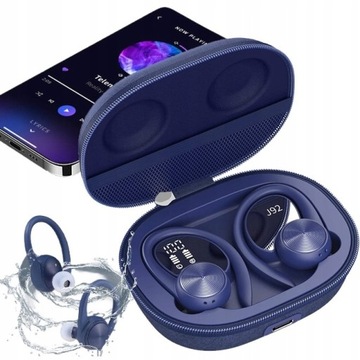 SŁUCHAWKI BEZPRZEWODOWE Bluetooth SPORTOWE BIEGANIA WODOODPORNE niebieski