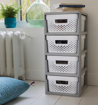 CURVER REGAŁ INFINITY NA KÓŁKACH 4x11L AŻUROWY SZARO/BIAŁY CRV231556