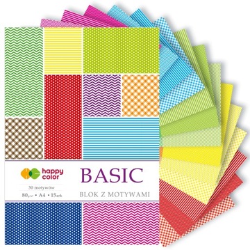 BLOK Z MOTYWAMI DECO papier dekoracyjny A4 HAPPY COLOR 80 g 15 kartek BASIC