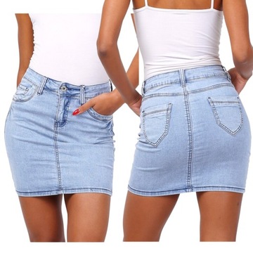 P105 JEANSOWA MINI SPÓDNICA KLASYCZNA ELASTYCZNA JEANS damska lato 34 XS