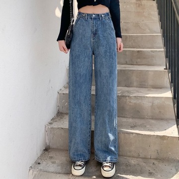 Jeansy casual szerokie wysoki stan spodnie dużo kolorów