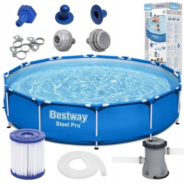 BASEN STELAŻOWY OGRODOWY ZESTAW 366x76cm BESTWAY Z POMPĄ FILTRUJĄCĄ 8w1