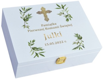 SKRZYNKA biała KOMUNIA prezent NADRUK pamiątka IMIĘ