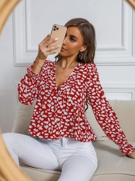 SHEIN CZERWONA BLUZKA V NECK NADRUK (L)