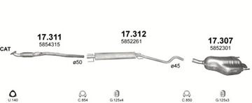 Глушитель средний Opel Astra H, объём 1,6+1,8+комплект