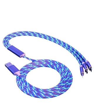 Świecący kabel USB do szybkiego ładowania 3w1 czerwony, zielony, niebieski