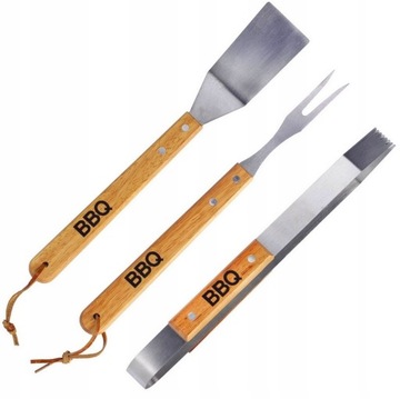 ZESTAW PRZYBORY AKCESORIA GRILL BBQ STAL+DREWNO