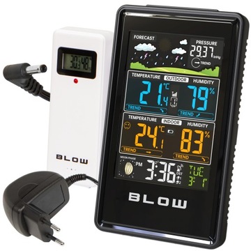 STACJA POGODY BEZPRZEWODOWA POGODOWA TERMOMETR HIGROMETR BAROMETR ZEGAR LED
