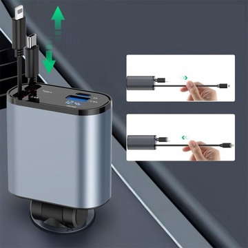 ŁADOWARKA SAMOCHODOWA 2 CHOWANE KABLE 2 PORT ADAPTER 4W1 PD QC3.0 20W 100W