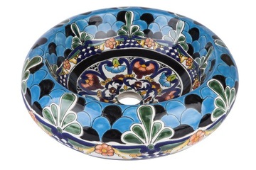 Ceramiczna umywalka okrągła z Meksyku nablatowa kolorowa 40 cm - La Reina