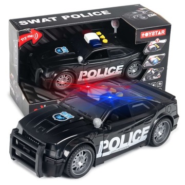 Auto Policyjne Czarne City Defender Pojazd z NAPĘDEM i EFEKTAMI Skala 1:14