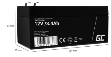 GREEN CELL AGM43 3,4 Ач, 12 В аккумулятор