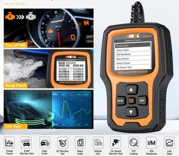 ANCEL AD410 PRO OBD2 сканер и тестер аккумулятора 2 в 1