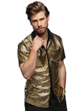 DIAMENTOWA ZŁOTA KOSZULA NA KRÓTKI RĘKAW DISCO MEN M LATA 90'