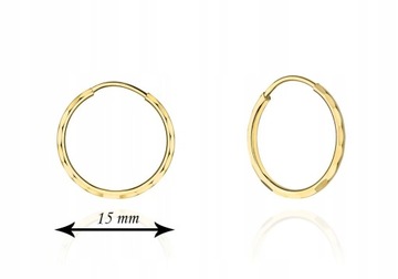 PIĘKNE ZŁOTE KOLCZYKI KÓŁKA 15mm pr333 KOŁO RING