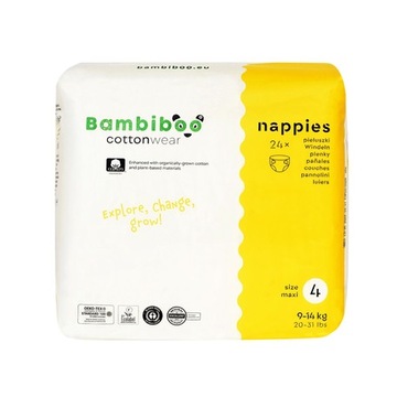 Pieluszki Ekologiczne Bambiboo Rozmiar 4 Cotton Wear 24 szt. 9-14kg