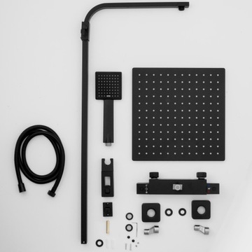 Bateria kolumna prysznicowa z termostatem i deszczownicą czarna termostat