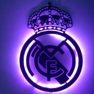 FC Real Madryt Obraz Drewniany Herb Piłkarski Prezent Lampka Nocna LED
