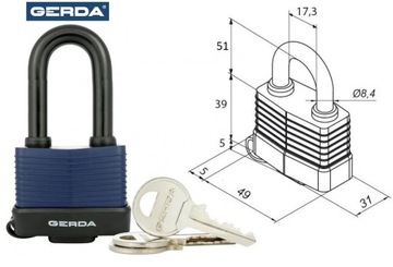 Gerda KSM S45AH60 Водонепроницаемый навесной замок с длинным стержнем