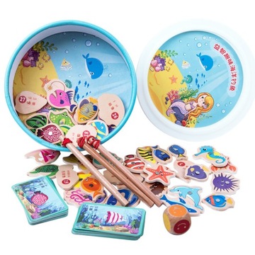 Łowienie Rybek Drewniane Rybki Magnes Wędki Puzzle