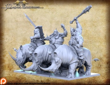 Ogre Rhino Riders x3 - Magori Miniatures - 3D печать