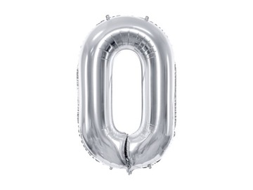 Balon foliowy Cyfra 0, srebrna, 86cm