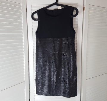 Zara czarna cekinowa sukienka prosta XS/S