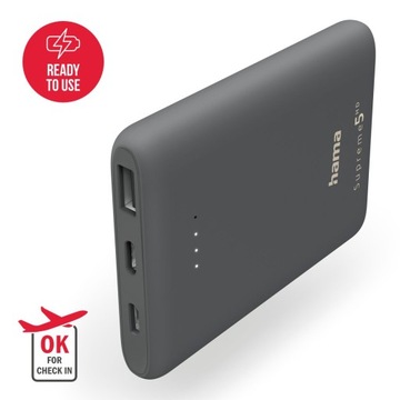 Hama Powerbank 5000 мАч USB A, USB C + кабель