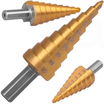 WIERTŁO STOŻKOWE STOPNIOWE CHOINKOWE TYTAN 4-20 mm