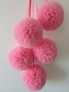 POMPONY tiulowe, tiul sztywny, ZESTAW 4 szt. 10 cm