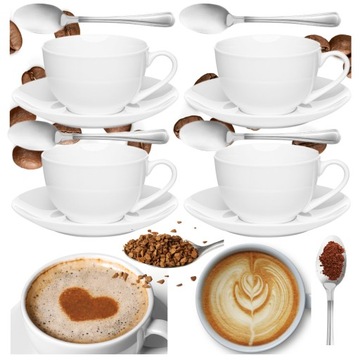 SERWIS KAWOWY FILIŻANKI DO KAWY DLA 6 OSÓB PORCELANA BIEL ŁYŻECZKI GRATIS