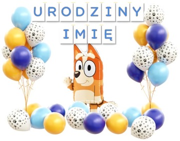 Balony Urodzinowe Bluey Dekoracja na Urodziny Zestaw balonów Bingo + Imię