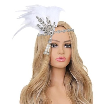 Повязка на голову с перьями, аксессуар для волос, повязка на голову, костюм 1920-х годов, белое перо