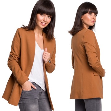 OUTLET MARYNARKA DAMSKA ŻAKIET NARZUTKA BLEZER DZIANINOWY BRĄZOWY 48 4XL